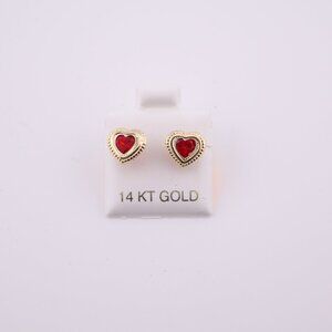 Women's 14k Gold Heart Red CZ Stud Earrings Secure‎ Screw Backing Jewelry ***